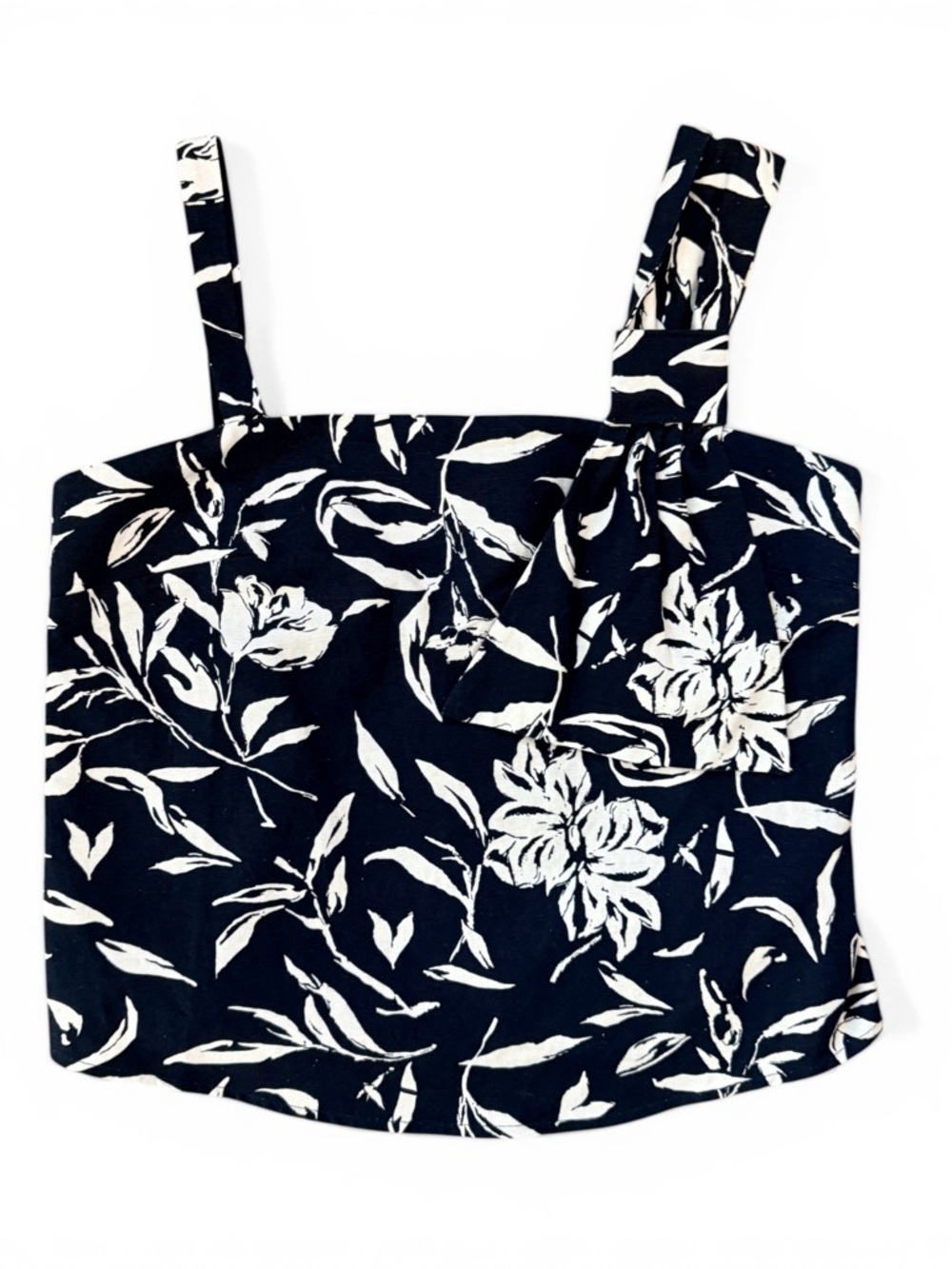 Maeve Anthropologie Navy White Floral Bow Strap Tank Top Square Neck Small NWT